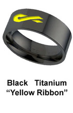 custom military ring with Engraved Yellow Ribbon in Black Titanium