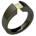 Black Titanium Wedding Ring with a Princess Cut Lab Grown Yellow Diamond