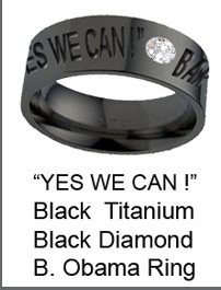 Obama-Ring Yes-We-Can Black-Titanium-Ring- with-Diamond by AbsoluteTitanium.com