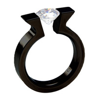 Wedding Black Zirconium Ring - Tension Ring with an ethical Diamond
