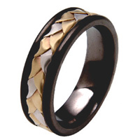 Black Titanium Wedding Band with yellow, white and pink Gold - absolutetitanium.com